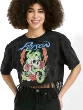 Poison T Shirt Size Small Womens Fringe  Tie Dye Metal Band Skull Snake
